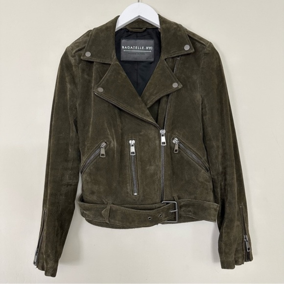 Like-New- Bagatelle NYC Olive Green Genuine Suede Leather Lined Jacket (S) - Picture 1 of 12